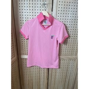 FootJoy Womens Pink Stripe Golf Polo Shirt Cocktail Graphic V-Neck XS